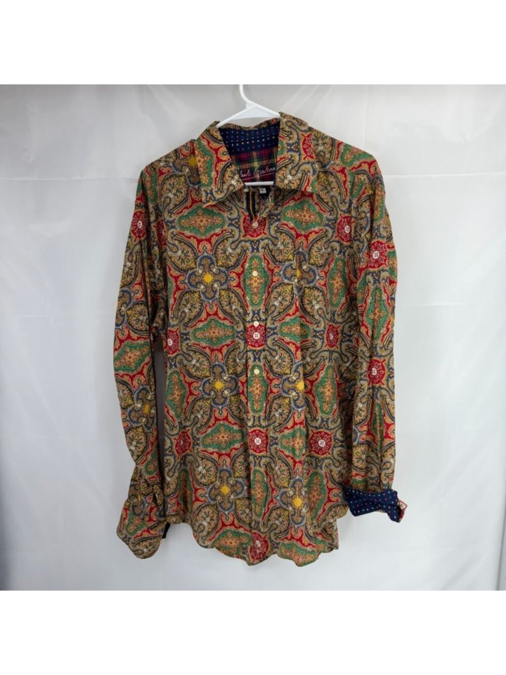 Robert Graham Men XL Abstract Button Up Shirt Colorful Long Sleeve Contrast Cuff